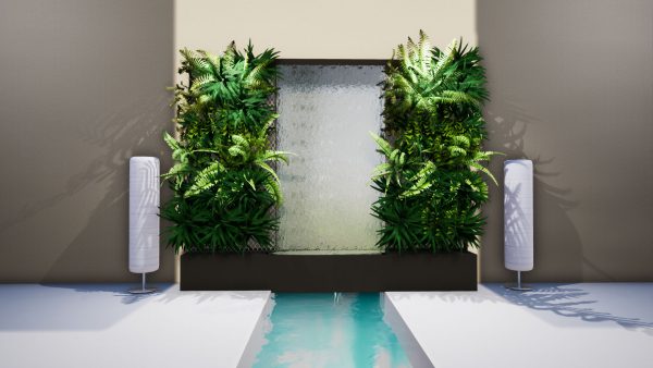 Mirrored-Water Curtain with Vertical Garden